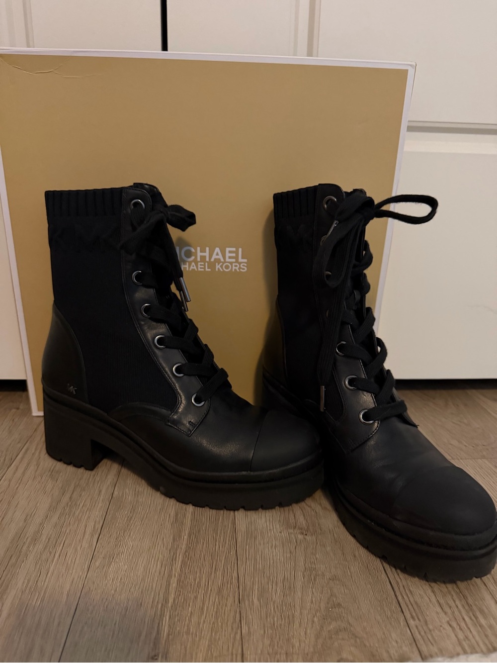 Michael Kors Brea Black Lace-Up Ankle Boots